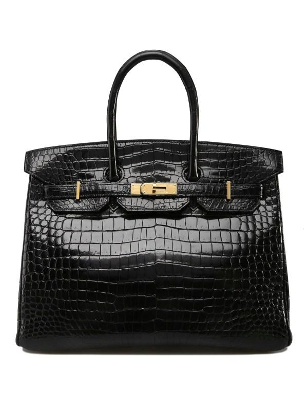 KABINET HERMÈS Birkin 35 Shiny Noir Porosus with Gold Hardware